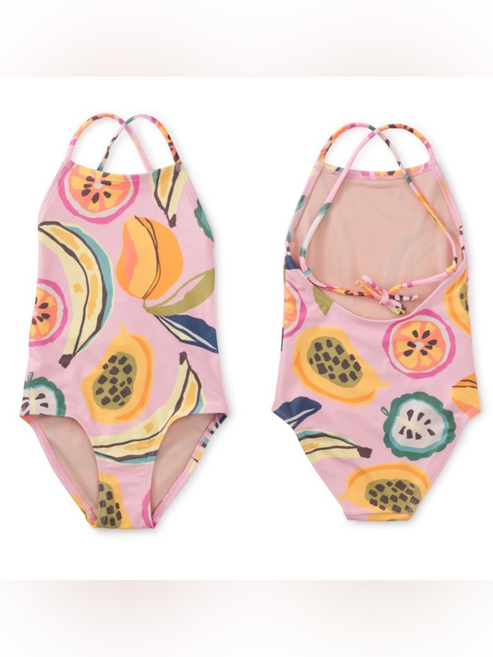 Tea Collection Cross Back Kids Pink Tropical Fruit One-Piece Swimsuit